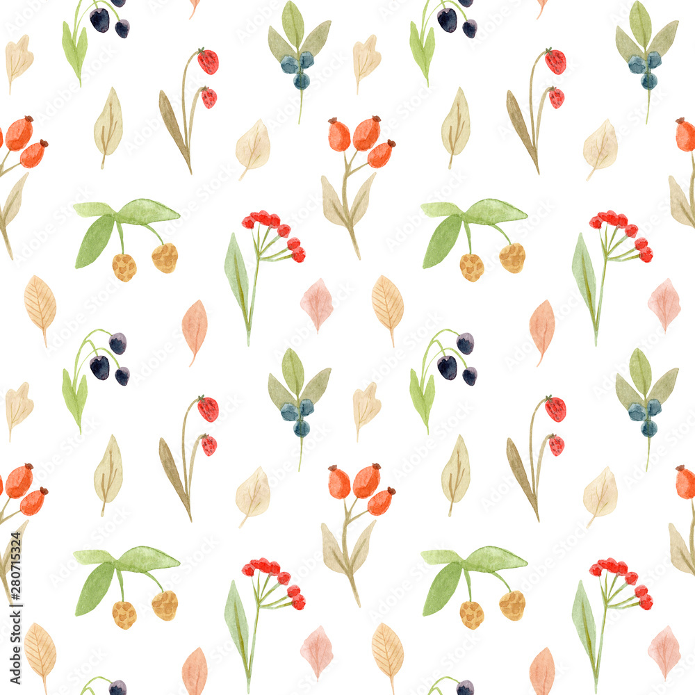 Seamless pattern of watercolor autumn leaves. Isolated on white background. Hand drawn painted flowers illustration Seamless pattern of watercolor autumn leaves. Isolated on white background. Hand drawn painted flowers illustration
