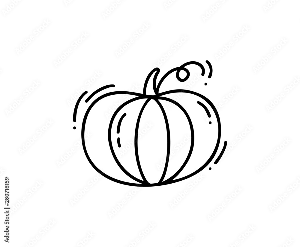 Isolated monoline contour pumpkin on white background. Hand drawn ...