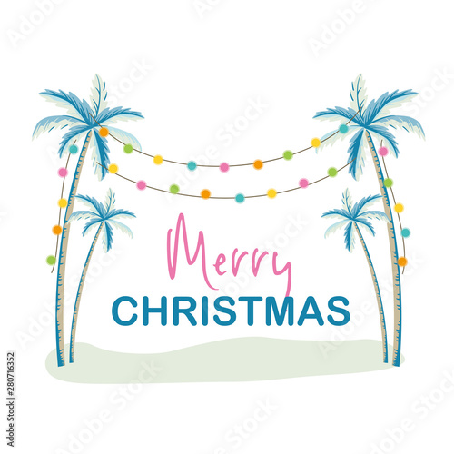 Palm tree and hanging garland light illustration