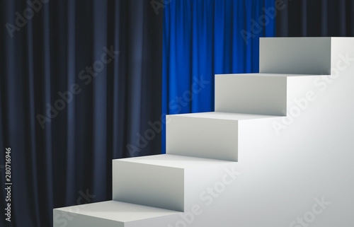 Luxury display backdrop with empty white cube box stairs. Luxury scene. 3d render background.