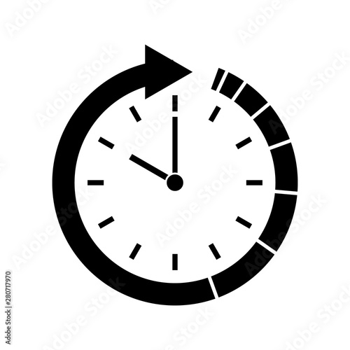 Clock icon, isolated. Flat design. Modern simple flat hour sign. Business, internet concept. Trendy stop vector wait time symbol for web site design or button to mobile app. Logo. Arrow.