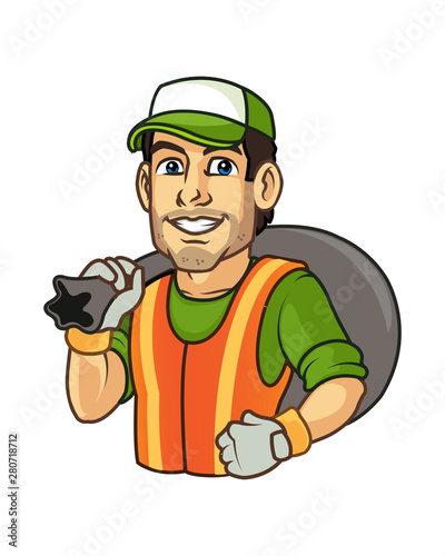 Garbage Man Carrying Junk Over the Shoulder