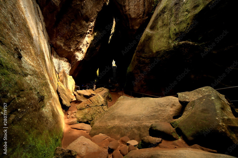 Edakkal Caves are two natural caves at a remote location at Edakkal, 25 km from Kalpetta in the Wayanad district of Kerala in India's Western Ghats.