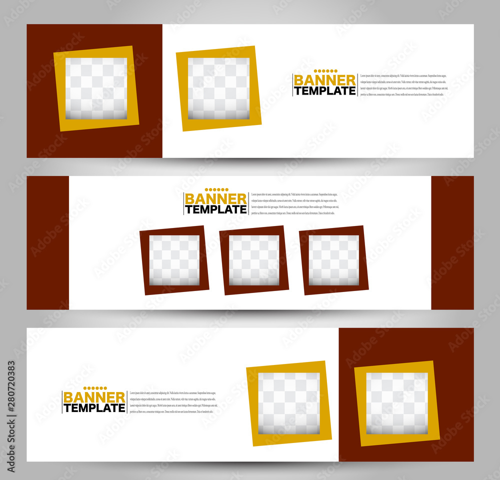 Fototapeta premium Banner template. Horizontal header. Abstract background for design, business, education, advertisement. Orange and red color. Vector illustration.