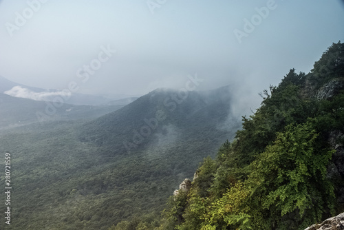 Soft focus. Mountains in the fog. Mystical beauty. Nature. Crimea. Ukraine