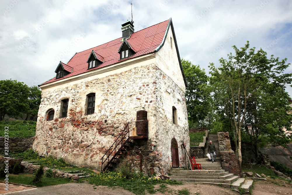 Vyborg, Russia - 05/21/2019: The manor of the burgher of the 16th century. Today, the building of the tourist information center.
