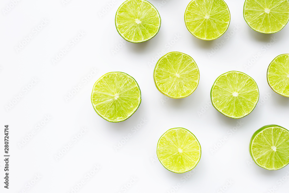 Fresh limes with on  white background.