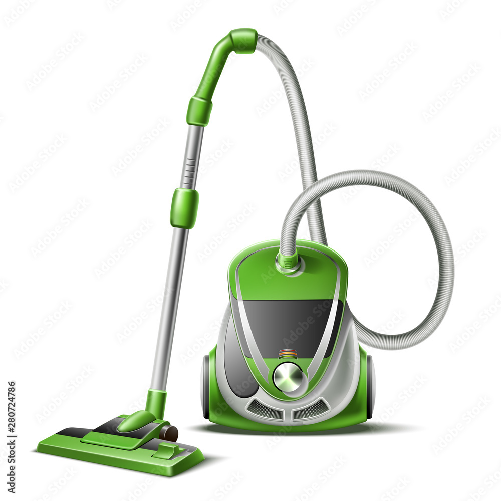 Realistic vacuum cleaner with hose and nozzle 3d icon. Household chores modern appliance. Vector electric machine for housekeeping, sweeping dust. Home cleanup tool. Cleaning instrument. Realistic vacuum cleaner with hose and nozzle 3d icon. Household chores modern appliance. Vector electric machine for housekeeping, sweeping dust. Home cleanup tool. Cleaning instrument.