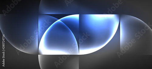 Neon glowing techno lines, hi-tech futuristic abstract background. Template with abstract shapes in dark space