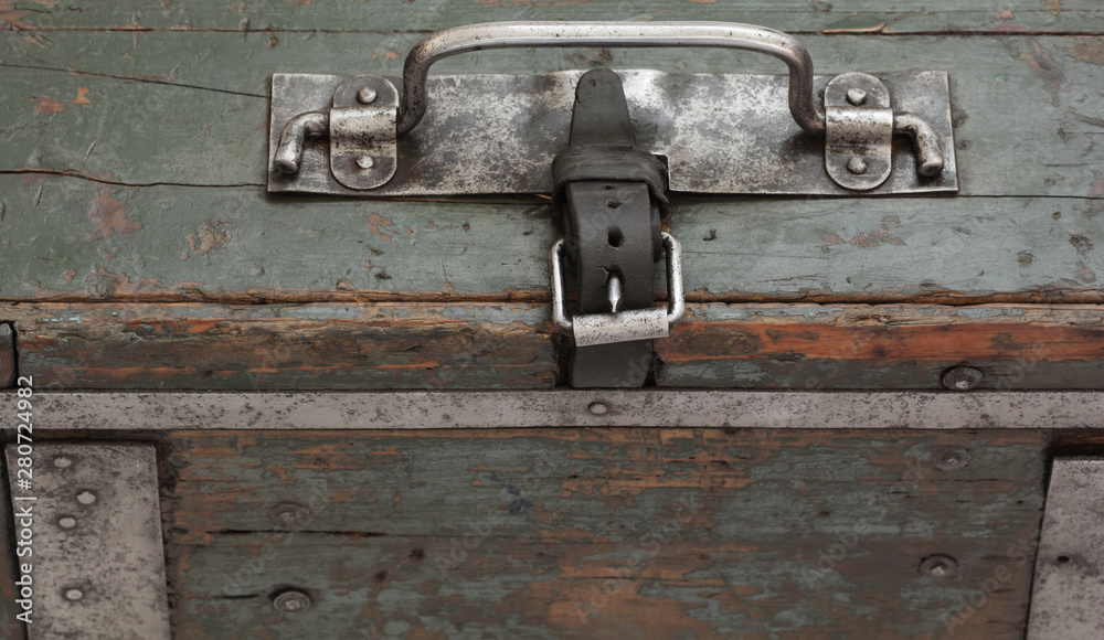 Detail ,German wooden suitcase with metal handle. Used by the German Army in the Second World War Detail ,German wooden suitcase with metal handle. Used by the German Army in the Second World War