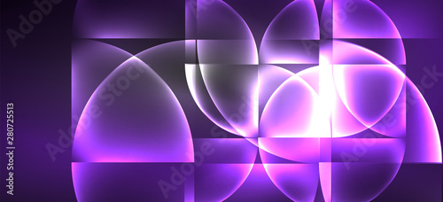 Neon glowing techno lines, hi-tech futuristic abstract background. Template with abstract shapes in dark space