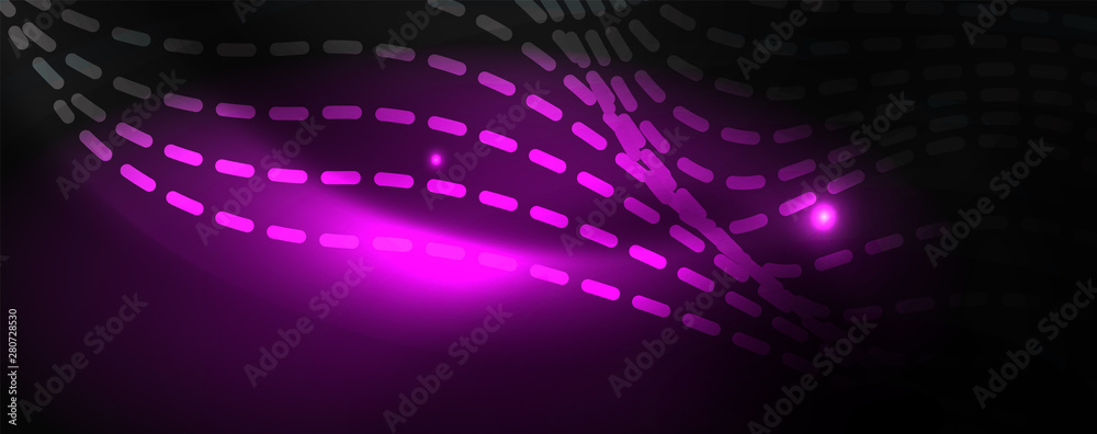 Smoky glowing waves in the dark. Dark abstract background with neon color light and wavy lines. Vector Smoky glowing waves in the dark. Dark abstract background with neon color light and wavy lines. Vector