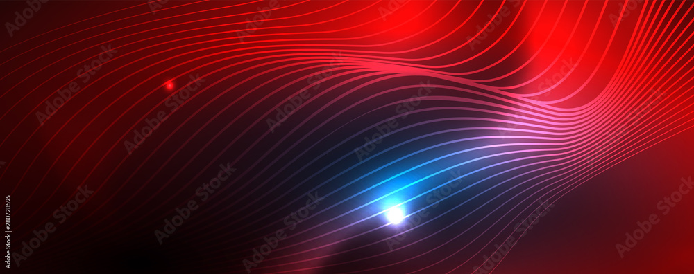 Smooth wave lines on blue neon color light background. Glowing abstract wave on dark, shiny motion, magic space light Smooth wave lines on blue neon color light background. Glowing abstract wave on dark, shiny motion, magic space light