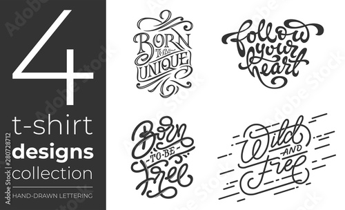T-shirt designs collection on white isolated background. Set of vector lettering for t-shirt design. Vintage handwritten typography collection. Vector illustration for printshops.