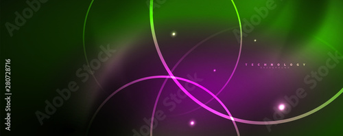 Shiny neon lines template - northern lights glowing blur lines. Futuristic style glow neon 80s disco club or night party techno template