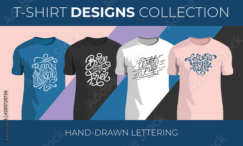 Set of hand drawn vector lettering for t-shirt design. Vintage handwritten typography collection. Vector illustration for printshops.