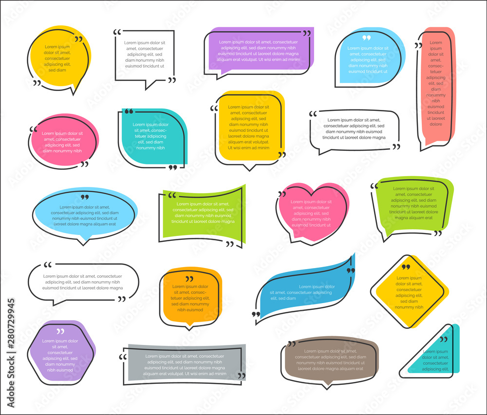 Quote colorful frames textboxes Blank template with print information design quotes.
