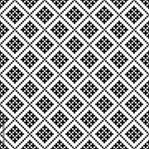 Seamless geometric pattern with black squares and crosses.
