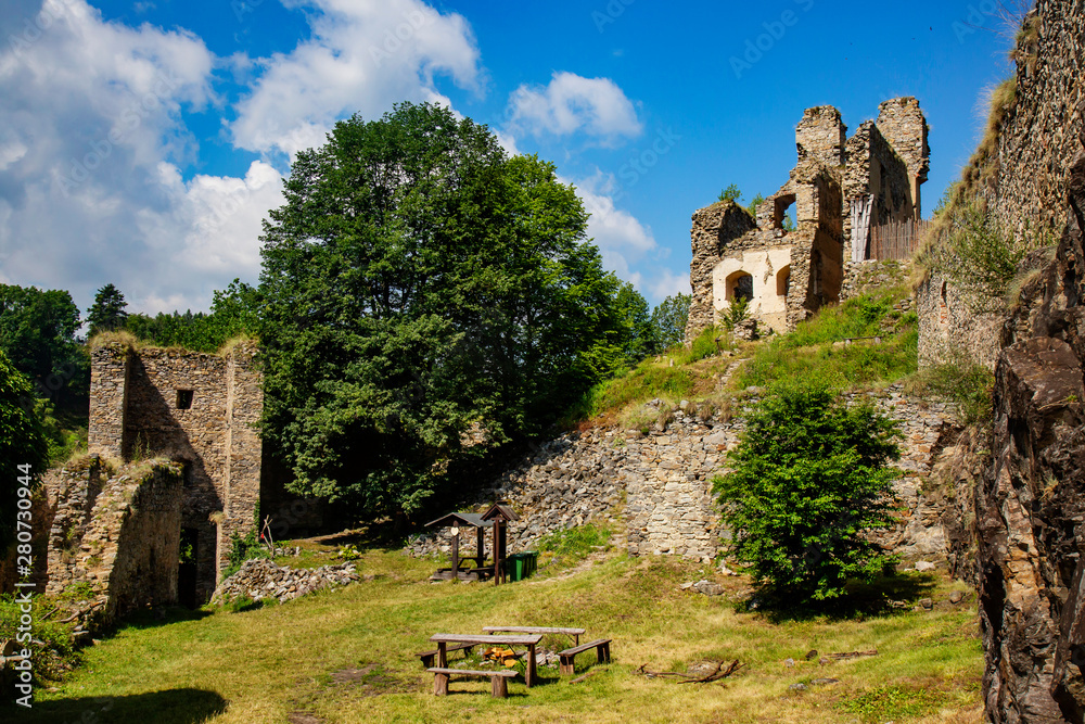 Divci kamen, Trisov, Czech republic, View of Girls rock ruin, ruin of castle in south bohemia near Cesky Krumlov city