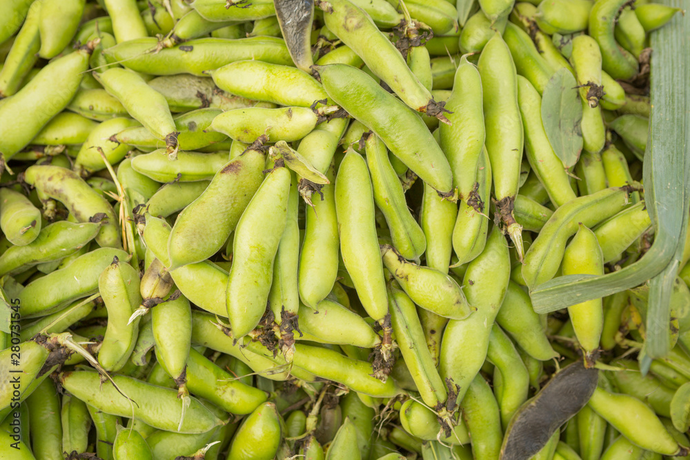Close-up of green peas at a public market