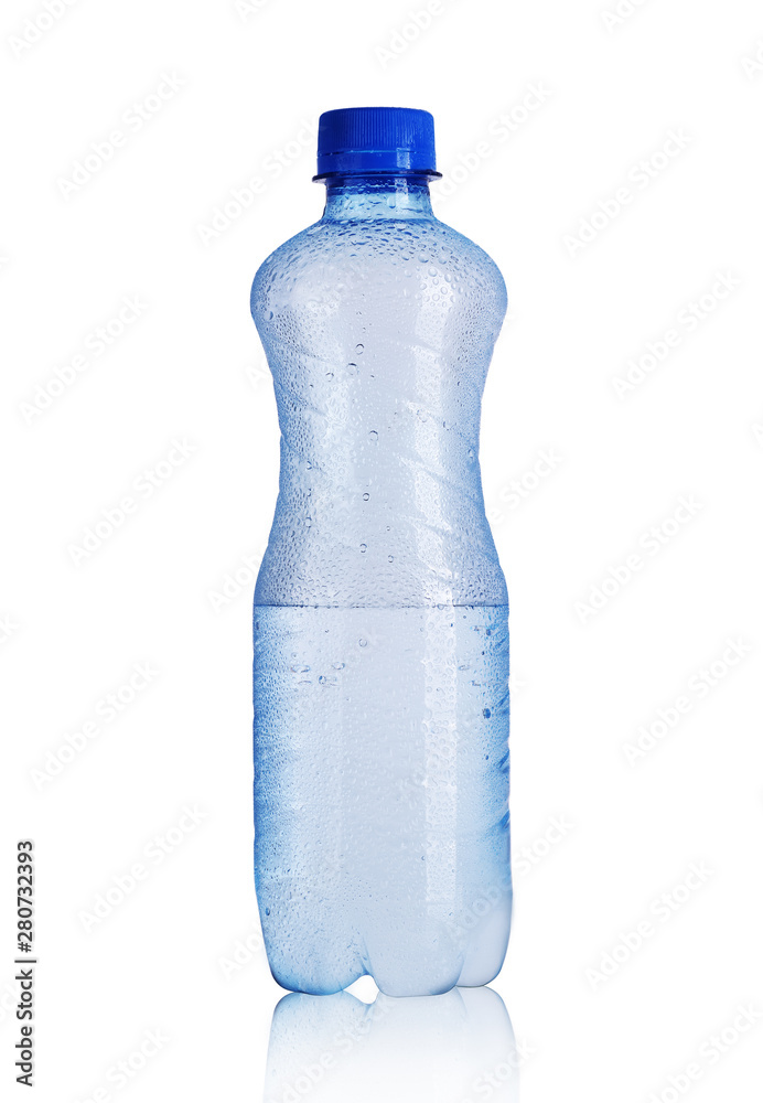 small plastic bottle with mineral water in drops small plastic bottle with mineral water in drops
