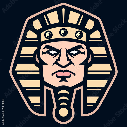 Professional logo Egyptian Pharaoh, sport mascot. Vector illustration. Simple shape for design emblem, symbol, sign, badge, label, stamp.
