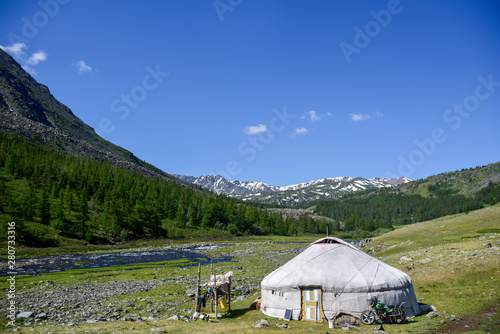 Landscape of the Ger Tent in Mongolia Grassland