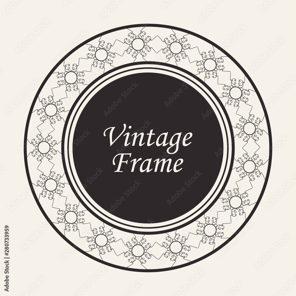 Decorative round modern art deco frame. Template for design. Elegant vector element with place for text. Vintage ornate border. Lace illustration for invitations and greeting cards Decorative round modern art deco frame. Template for design. Elegant vector element with place for text. Vintage ornate border. Lace illustration for invitations and greeting cards