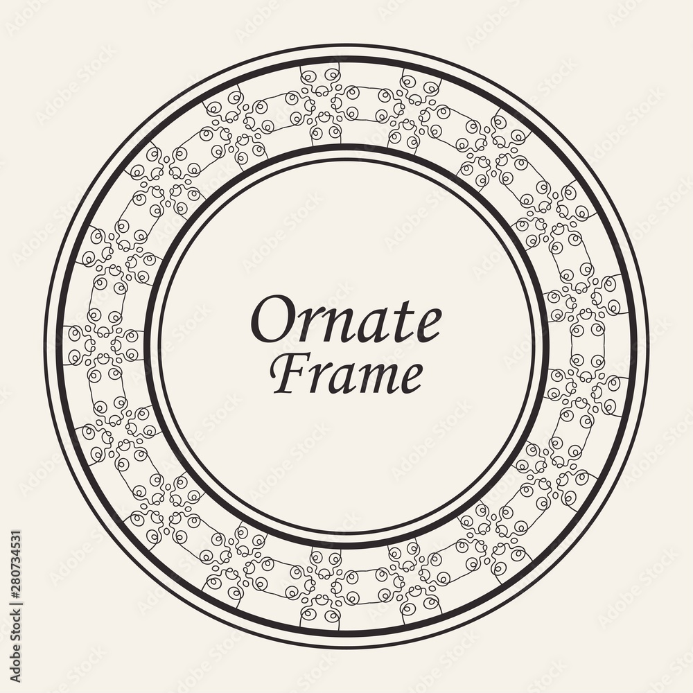 Decorative round modern art deco frame. Template for design. Elegant vector element with place for text. Vintage ornate border. Lace illustration for invitations and greeting cards