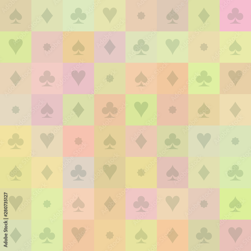 Light colored seamless tiled casino vector pattern on white background.
