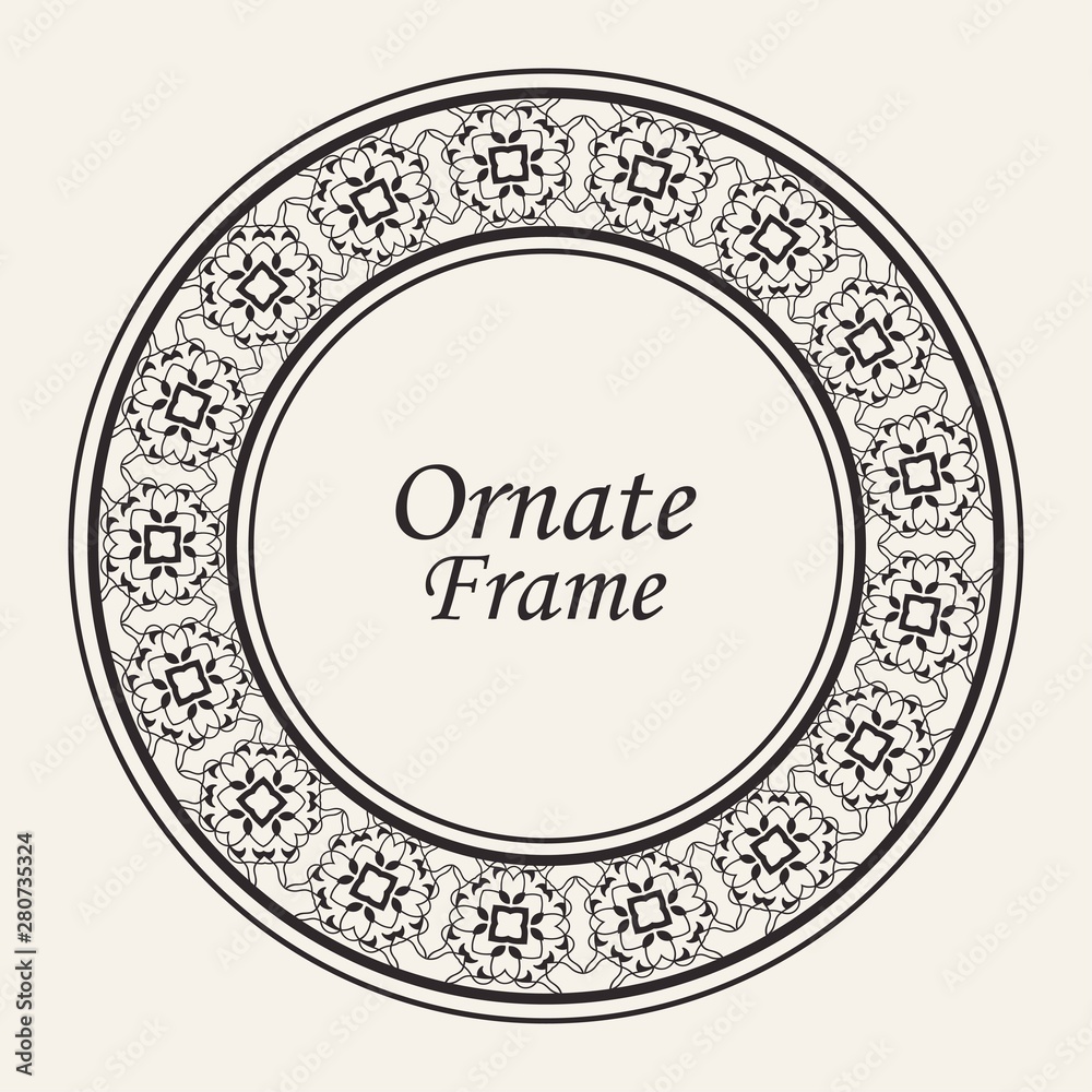 Decorative round modern art deco frame. Template for design. Elegant vector element with place for text. Vintage ornate border. Lace illustration for invitations and greeting cards Decorative round modern art deco frame. Template for design. Elegant vector element with place for text. Vintage ornate border. Lace illustration for invitations and greeting cards