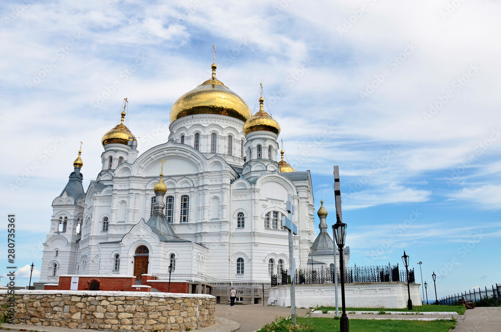 Beautiful orthodox church with gold domes.