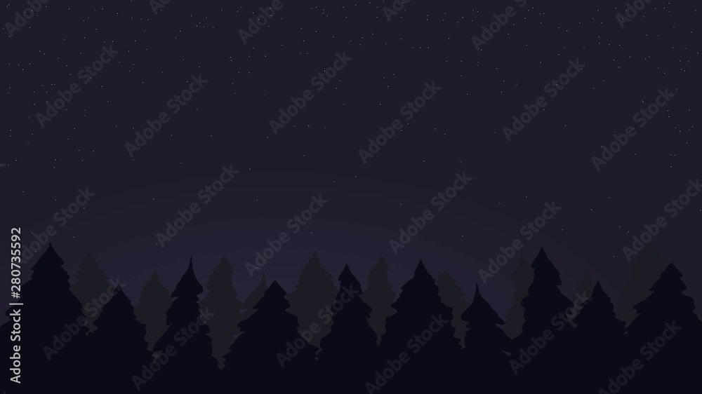 Night sky forest silhouette. Starry night alndscape. Vector illustration Night sky forest silhouette. Starry night alndscape. Vector illustration