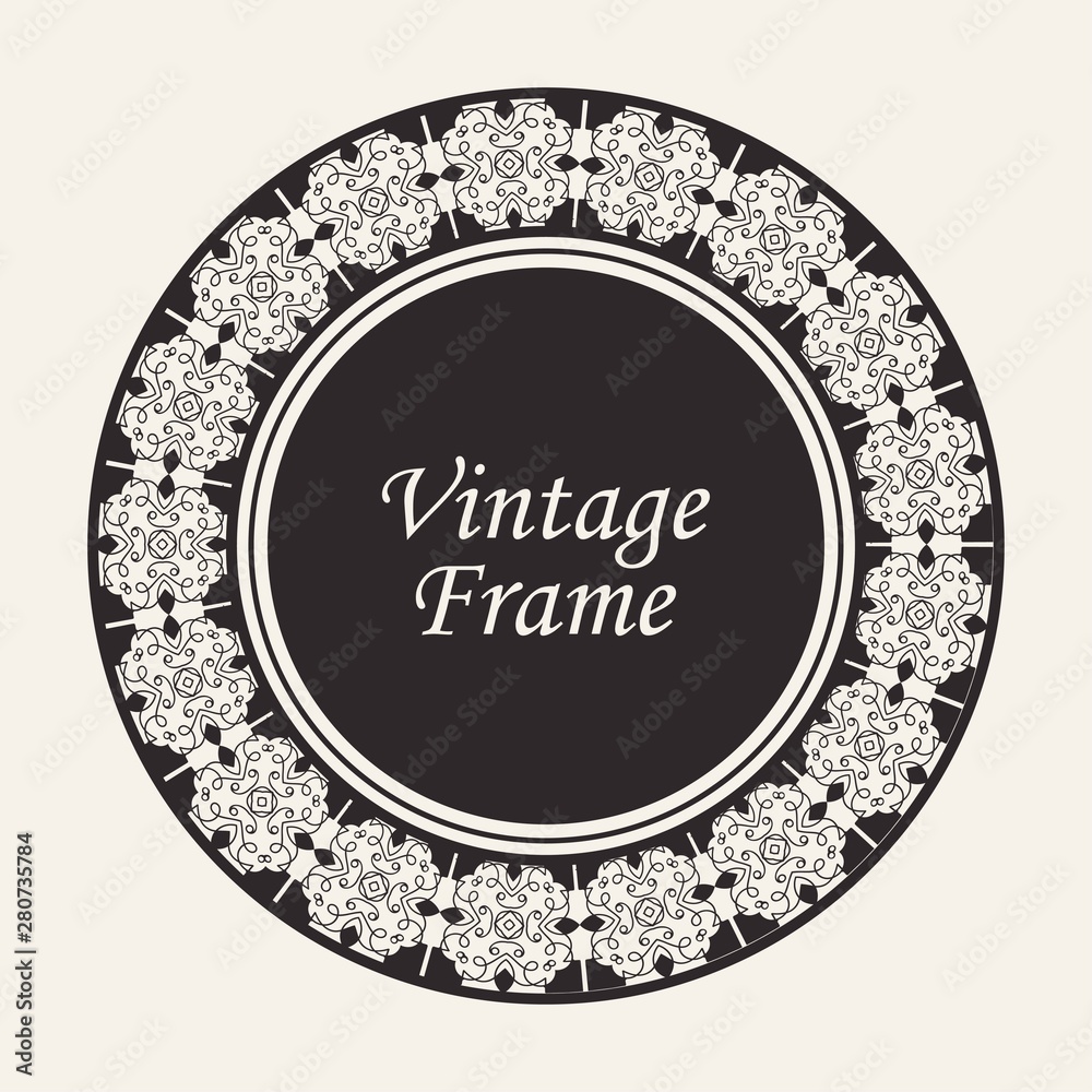 Decorative round modern art deco frame. Template for design. Elegant vector element with place for text. Vintage ornate border. Lace illustration for invitations and greeting cards Decorative round modern art deco frame. Template for design. Elegant vector element with place for text. Vintage ornate border. Lace illustration for invitations and greeting cards