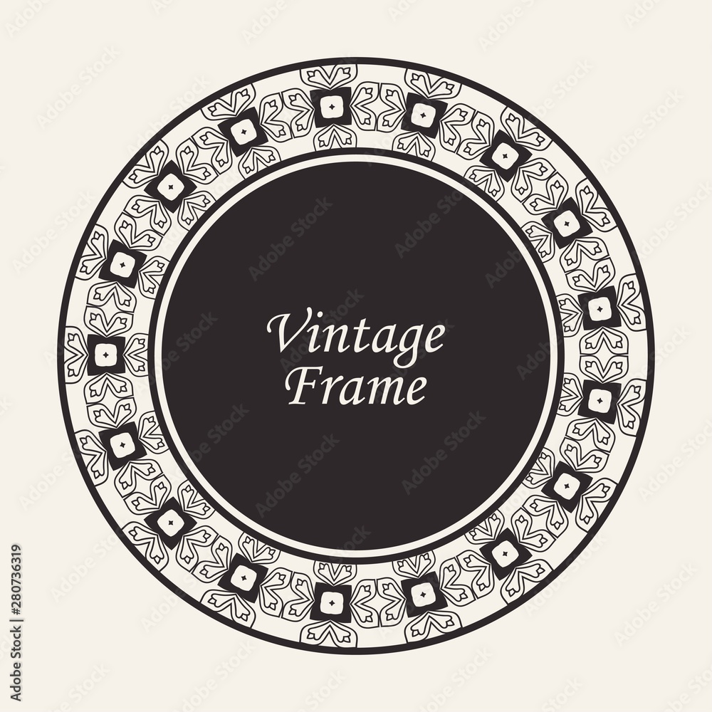 Decorative round modern art deco frame. Template for design. Elegant vector element with place for text. Vintage ornate border. Lace illustration for invitations and greeting cards