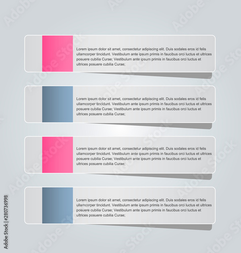 Business infographics tabs template for presentation, education, web design, banner, brochure, flyer. Pink and grey colors. Vector illustration.