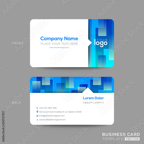 blue business card, membership card, VIP club card template with abstract rectangle shape graphic element on white background. modern design.