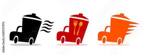 Fast Food delivery icons, Food services logotype restaurant and cafe. Vector design logo food delivery.Van abstract with food box. logistic truck icon. vector illustration eps 10