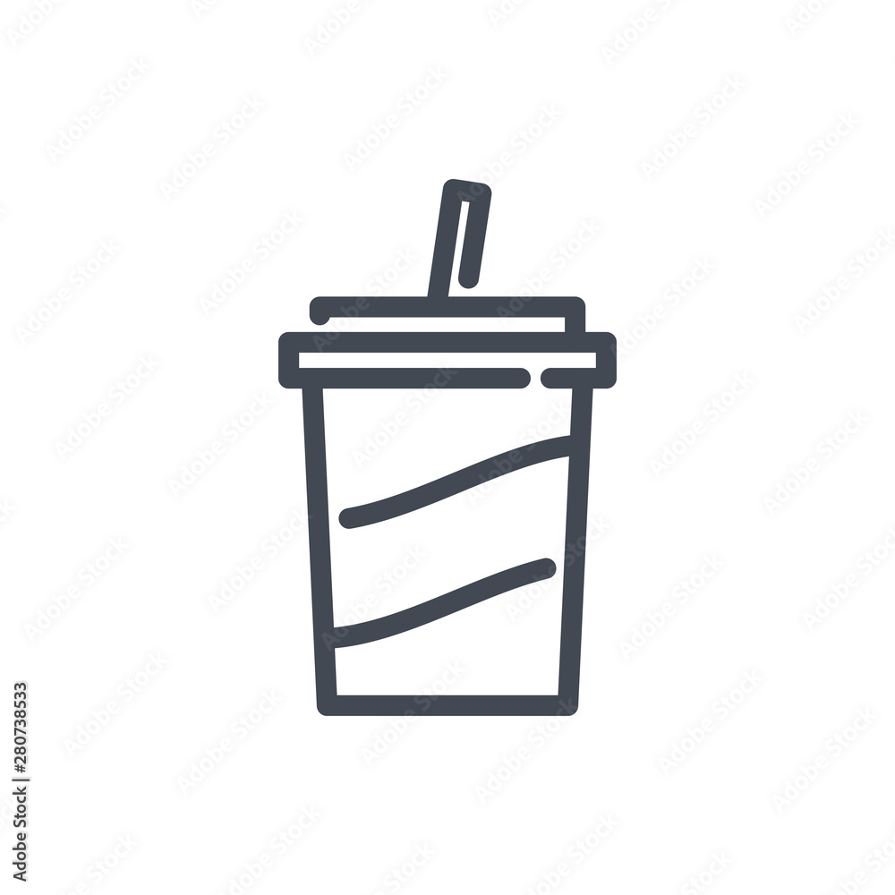 Cup of soda with straw line icon. Vector outline sign. Cup of soda with straw line icon. Vector outline sign.