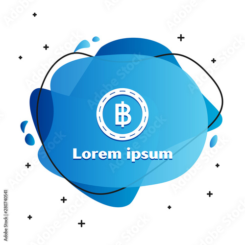 White Cryptocurrency coin Bitcoin icon isolated on white background. Blockchain technology, bitcoin, digital money market, cryptocoin wallet. Abstract banner with liquid shapes. Vector Illustration