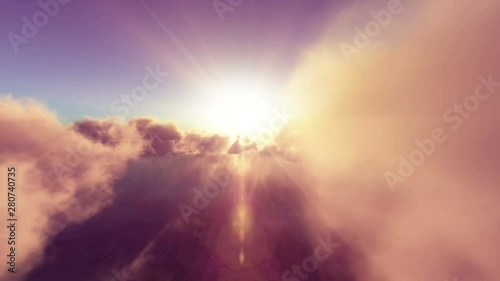 fly sunset above clouds and ocean 4k