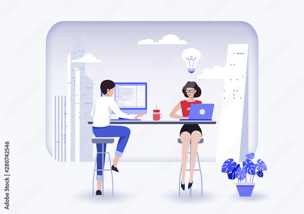 Business meeting and brainstorming. Concept for teamwork. Internet assistant at work. promotion in the network. manager for remote work. Vector illustration. Business meeting and brainstorming. Concept for teamwork. Internet assistant at work. promotion in the network. manager for remote work. Vector illustration.