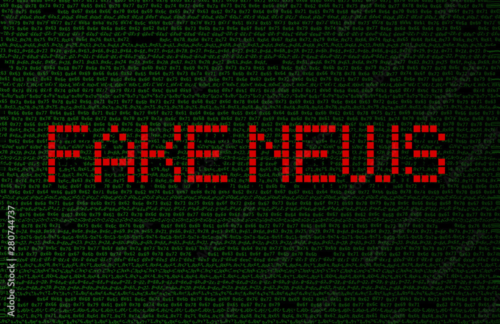 Fake news on internet in modern digital age, conceptual illustration with text overlaying hexadecimal encrypted computer code
