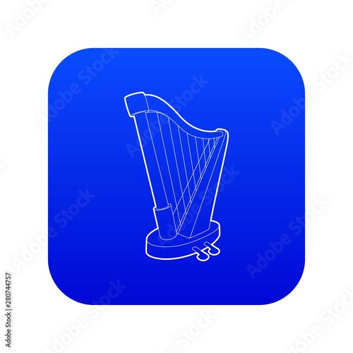 Harp icon blue vector isolated on white background