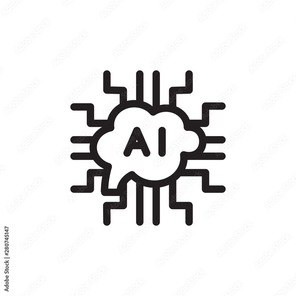 flat line artificial intelligence icon symbol sign, learning machine, logo template, vector, eps 10 flat line artificial intelligence icon symbol sign, learning machine, logo template, vector, eps 10