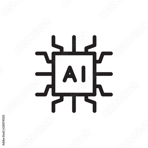 flat line artificial intelligence icon symbol sign, learning machine, logo template, vector, eps 10