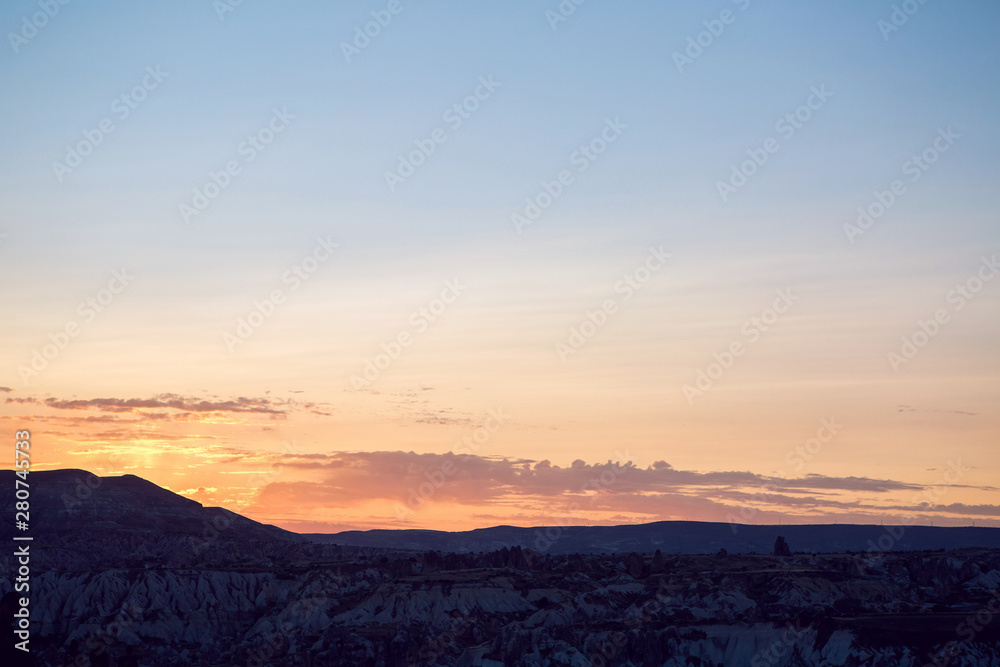 early morning in Cappadocia with mountains in Turkey early morning in Cappadocia with mountains in Turkey