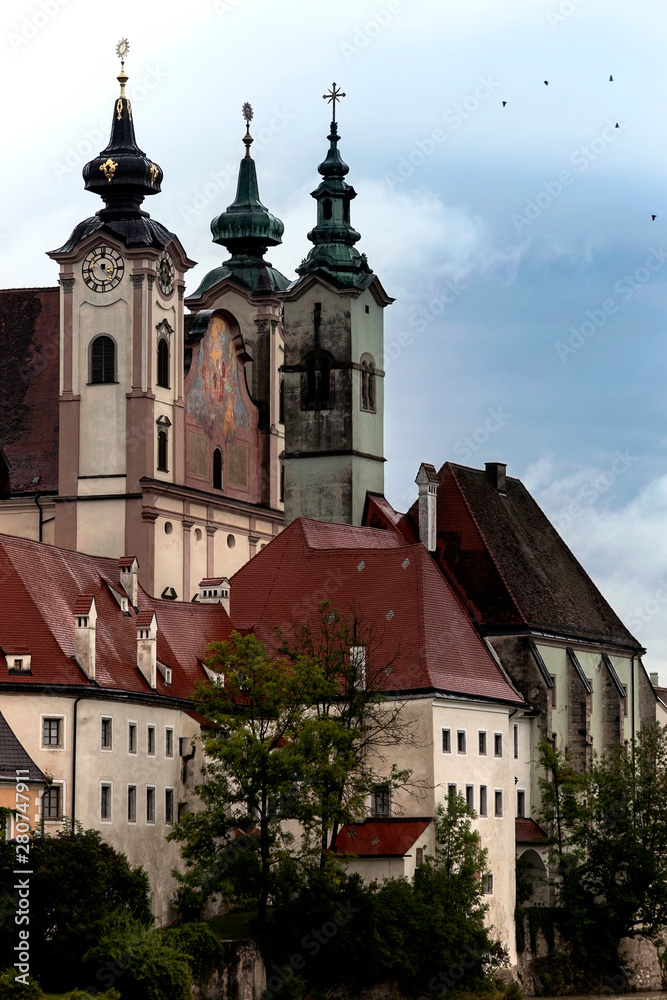Saint Michael's Church in the old town Steyr in a rainy day
