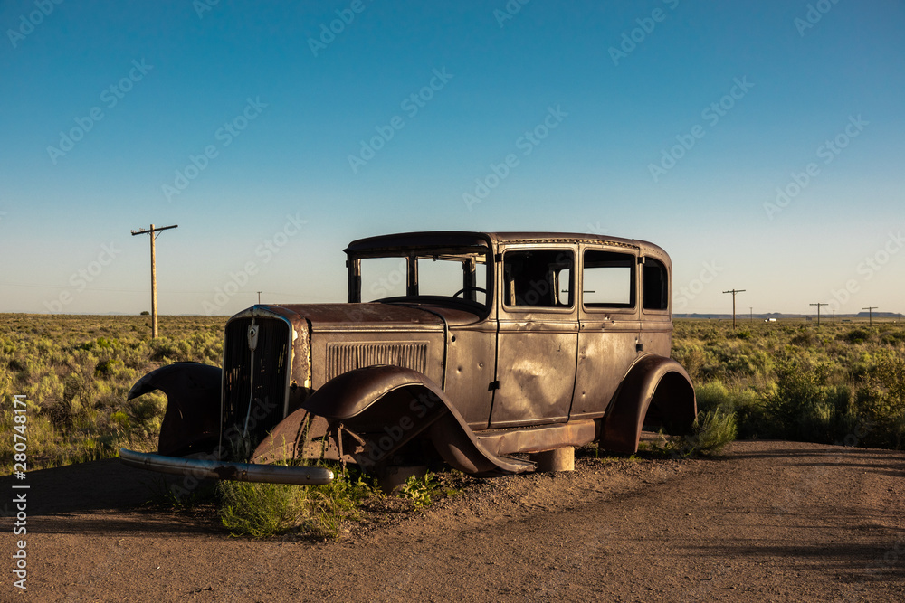 Vintage car at Petrified Forest National Park