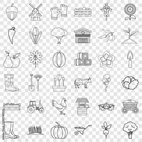 Vegetable icons set. Outline style of 36 vegetable vector icons for web for any design